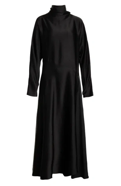 Alaïa Asymmetric Long Sleeve Fluid Midi Dress In Noir Alaia