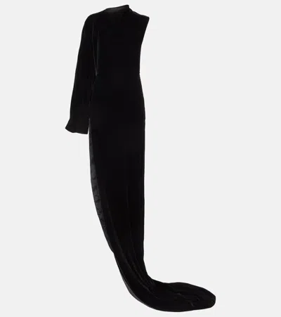 Alaïa Asymmetric One-shoulder Velvet Gown In Pink