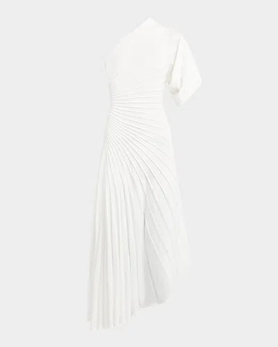 Alaïa Asymmetric Ray Ribbed One-shoulder Midi Dress In Blanc Naural