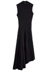 Alaïa Asymmetric Ribbed Wool Midi Dress In Black