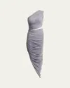 Alaïa Asymmetric Ruched Cutout Midi Dress In Gray