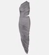 Alaïa Asymmetric Ruched Jersey Maxi Dress In Gray