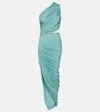 Alaïa Asymmetric Ruched Jersey Maxi Dress In Blue