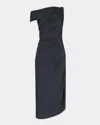 Alaïa Asymmetric Ruched Off-shoulder Midi Dress In Ardoise