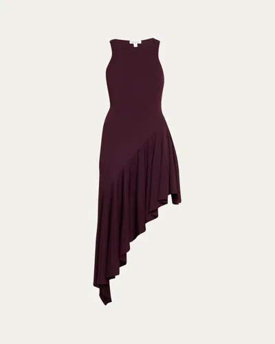 Alaïa Asymmetric Ruffle Jersey Sleeveless Midi Dress In Brown