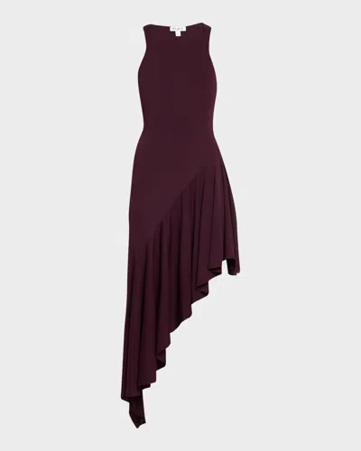 Alaïa Asymmetric Ruffle Jersey Sleeveless Midi Dress In Burgundy
