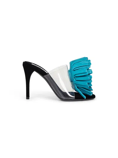 ALAÏA ASYMMETRIC SANDALS WITH LARGE 3-D LEATHER FLOWER