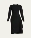Alaïa Asymmetric Side Snap Slit Midi Dress In Noir Alaia