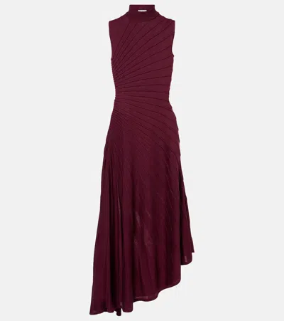 Alaïa Womens Bordeaux Ray Sleeveless Wool Midi Dress In Red