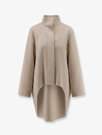 Alaïa Asymmetrical Cashmere Coat In Sand