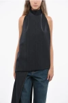 Alaïa Asymmetrical Cut Wool Peplum Top In Blue
