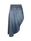 Alaïa High Waist Asymmetric Raw Edge Denim Skirt In Blue