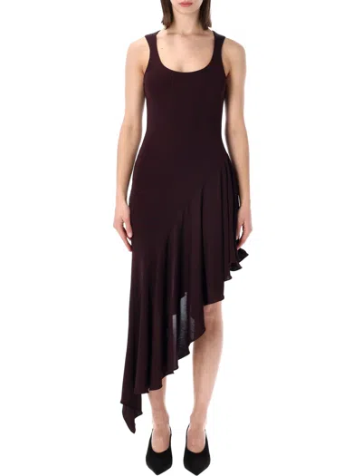 Alaïa Alaia Asymmetric Mini Dress With Ruffled Hem In Purple