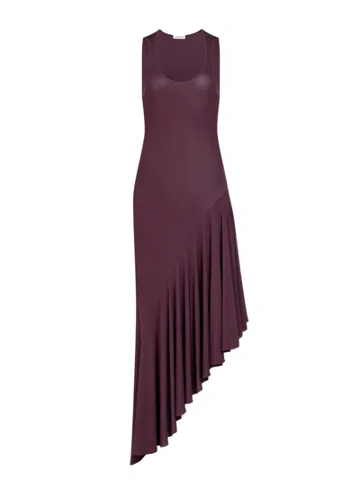 Alaïa Alaia Asymmetrical Mini Dress With Plated Skirt And Dropped Neckline In Burgundy