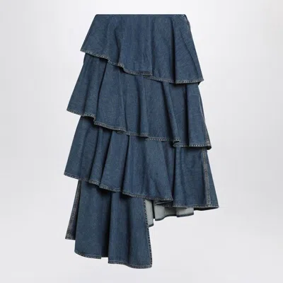 ALAÏA ALAIA  ASYMMETRICAL SPIRAL DENIM SKIRT