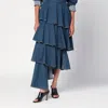 Alaïa High Waist Tiered Ruffled Denim Skirt In Blue