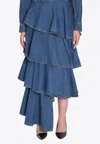 Alaïa Asymmetrical Spiral Maxi Denim Skirt In Blue