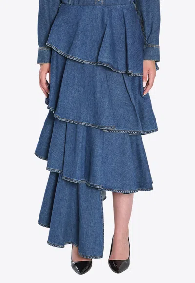 Alaïa Asymmetrical Spiral Maxi Denim Skirt In Blue