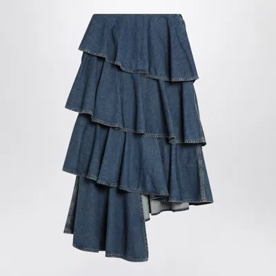 Alaïa Alaia Asymmetrical Spiral Mini Denim Skirt In Blue