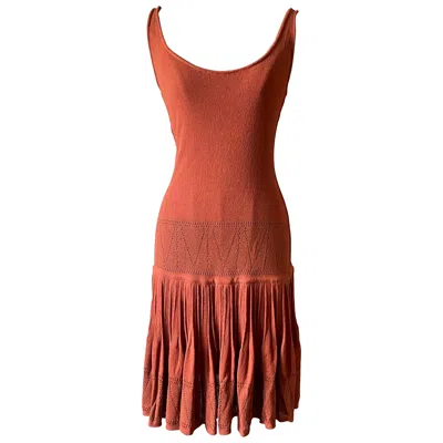 Pre-owned Alaïa Azzedine  1990s Brown Ochre Rayon Skater Mini Dress Size S