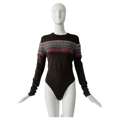 Pre-owned Alaïa Azzedine  1990s Vintage Women's Olive Green Knit Bodysuit M