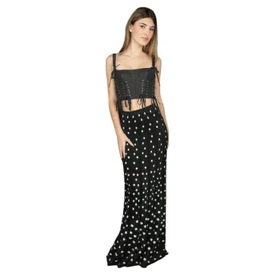Pre-owned Alaïa Azzedine  1990s Women's Long Polka Dot Velvet Skirt, Size 36 In Black