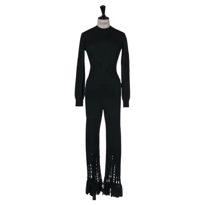 Pre-owned Alaïa Azzedine  1993 Documented Black Perforated Boiled Wool Pants Leggings