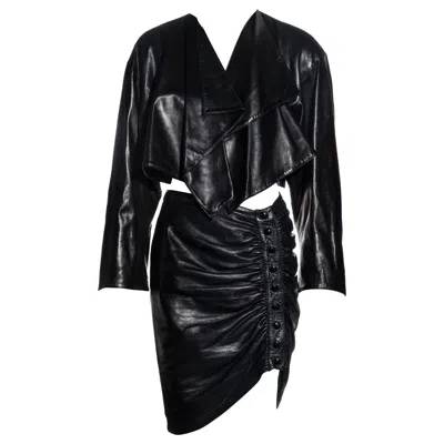 Pre-owned Alaïa Azzedine Alaia Black Leather Jacket And Skirt Set, Fw 1983