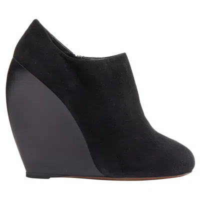 Pre-owned Alaïa Azzedine Alaia Black Suede Curved Wedge Round Toe Ankle Bootie Eu37