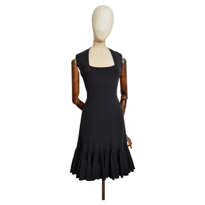 Pre-owned Alaïa Azzedine  Black Wool Ribbed Knit Pleated Hem Fit & Flare Dress Circa 2010