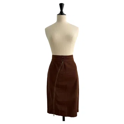 Pre-owned Alaïa Azzedine  Brown Cotton Skirt With Asymmetrical Zip - Spring/summer 1986