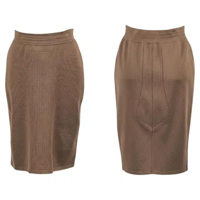 Pre-owned Alaïa Azzedine  Camel Wool & Carbon Fiber Pencil Skirt - 1990s (spring1993) In Brown