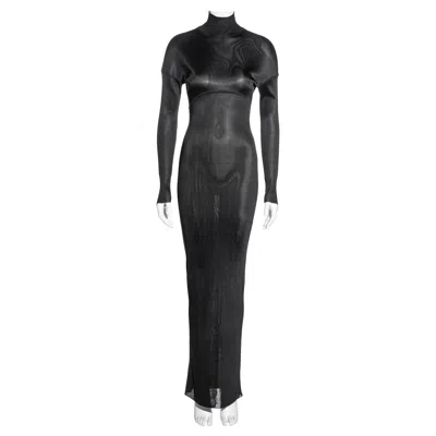 Pre-owned Alaïa Azzedine Alaia Charcoal Acetate Knit Figure-hugging Floor-length Dress, Fw 1986 In Black