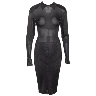 Pre-owned Alaïa Azzedine Alaia Charcoal Grey Knitted Viscose Bodycon Dress, Fw 1985 In Gray