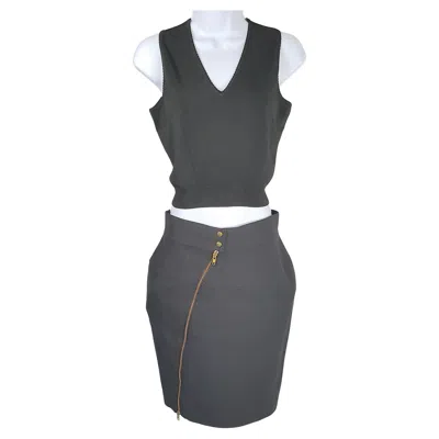 Pre-owned Alaïa Azzedine Alaia Denim Zipper Skirt & Knit Vest Black Ensemble 1986