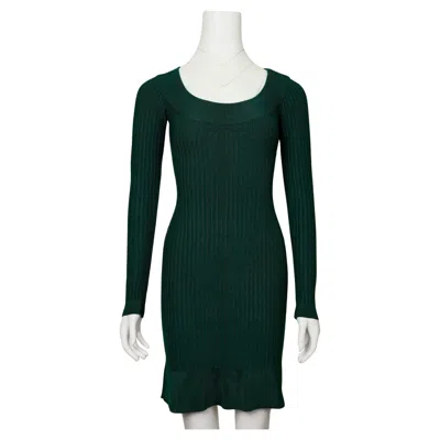Pre-owned Alaïa Azzedine  Fall 1990 Ribbed Knit Green Dress – Scoop Neck & Ruffled Hem