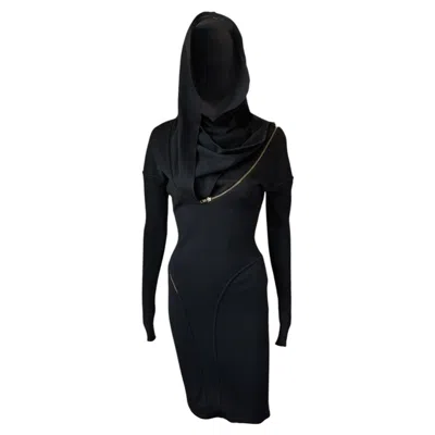 Pre-owned Alaïa Azzedine  F/w 1986 Runway Hooded Zipper Black Dress