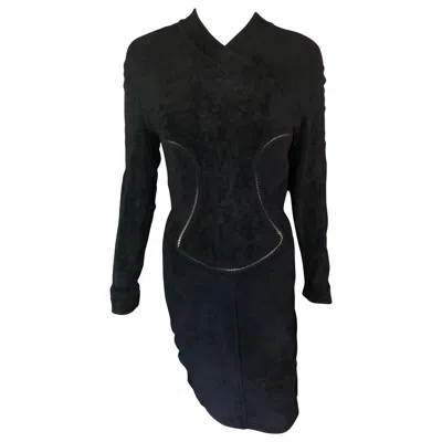 Pre-owned Alaïa Azzedine Alaia F/w 1991 Vintage Bodycon Velvet Knit Black Dress