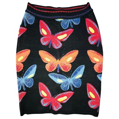 Pre-owned Alaïa Azzedine Alaia F/w 1991 Vintage Butterfly Print Fitted Skirt In Black