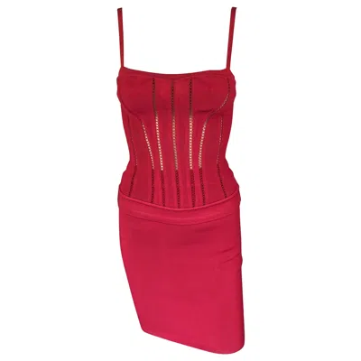 Pre-owned Alaïa Azzedine Alaia F/w 1991 Vintage Skirt And Bustier Corset Top 2 Piece Set In Red