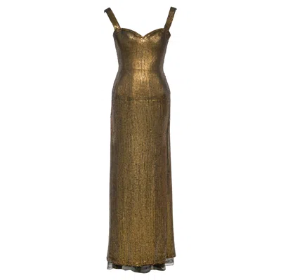 Pre-owned Alaïa Azzedine Alaia Gold Lamé Couture Gown With Sequin Mosaic Detail, Fw 1990 In Brown
