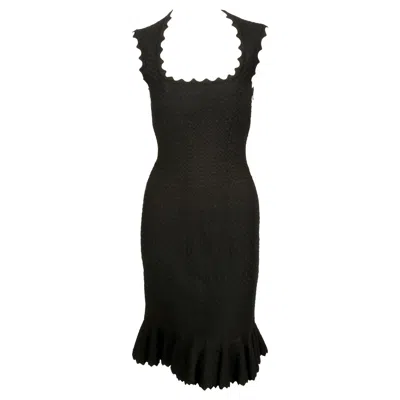 Pre-owned Alaïa Azzedine Alaia Honey-comb Woven Dress With Scalloped Neck And Fluted Hem In Black