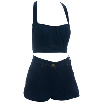 Pre-owned Alaïa Azzedine Alaia Indigo Blue Denim Playsuit, Ss 1991