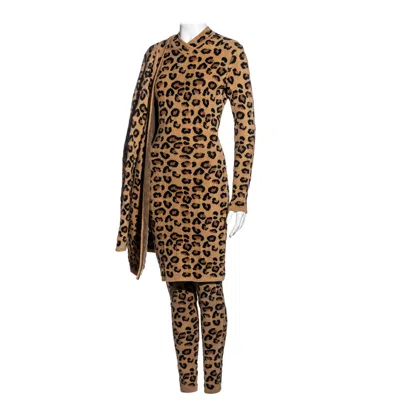 Pre-owned Alaïa Azzedine Alaia Leopard Wool Dress, Cardigan, Skirt And Leggings Set, Fw 1991 In Brown