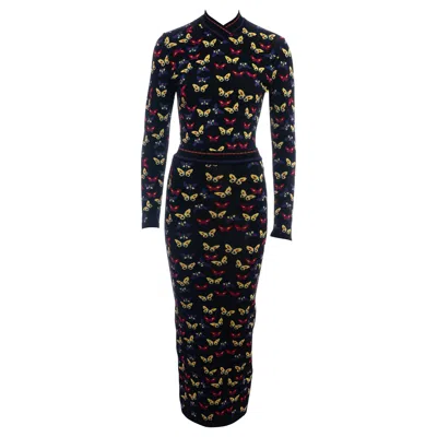 Pre-owned Alaïa Azzedine Alaia Multicoloured Rayon Knit Butterfly Two-piece Dress, Fw 1991 In Black