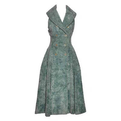 Pre-owned Alaïa Azzedine Alaia Sleeveless Shawl Lapel Coat Dress In Seafoam Green, Fw 1992 In Gray