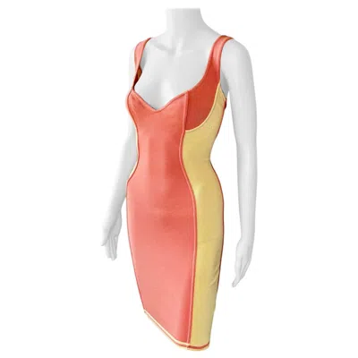 Pre-owned Alaïa Azzedine Alaia S/s 1991 Vintage Bustier Color Block Bodycon Mini Dress In Sand