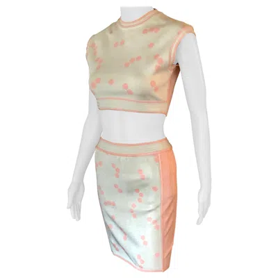 Pre-owned Alaïa Azzedine Alaia S/s 1991 Vintage Skirt And Crop Top 2 Piece Set In Sand