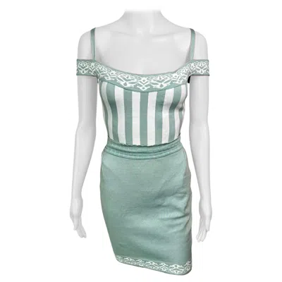 Pre-owned Alaïa Azzedine Alaia S/s 1992 Vintage Striped Bodysuit Top And Mini Skirt 2 Piece Set In Gray