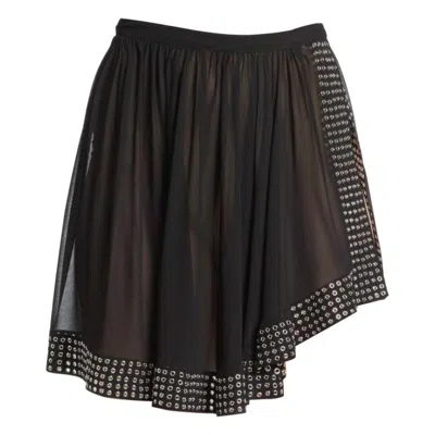 Pre-owned Alaïa Azzedine Alaia Unworn Sheer Asymmetrical Studded Side Slit Mini Skirt In Black
